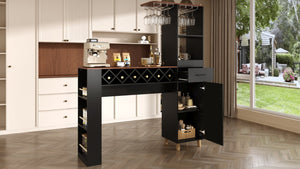 English Elm Bar Cabinet Tall Floor to Ceiling Unit with Wine Rack Glass Holders Open Shelving Bar Cabinet with Storage N728S511476B