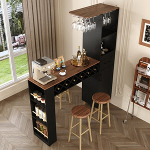 English Elm Bar Cabinet Tall Floor to Ceiling Unit with Wine Rack Glass Holders Open Shelving Bar Cabinet with Storage N728S511476B