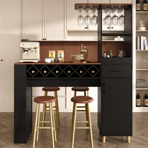 English Elm Bar Cabinet Tall Floor to Ceiling Unit with Wine Rack Glass Holders Open Shelving Bar Cabinet with Storage N728S511476B