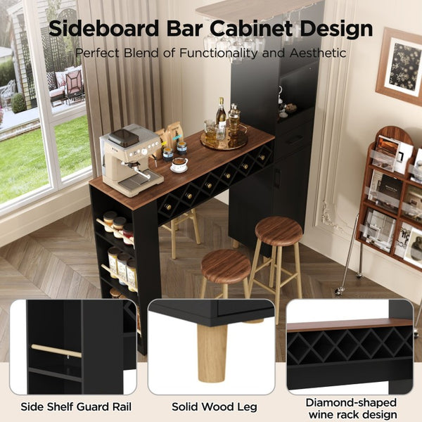 English Elm Bar Cabinet Tall Floor to Ceiling Unit with Wine Rack Glass Holders Open Shelving Bar Cabinet with Storage N728S511476B