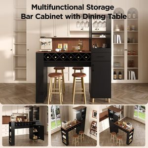 English Elm Bar Cabinet Tall Floor to Ceiling Unit with Wine Rack Glass Holders Open Shelving Bar Cabinet with Storage N728S511476B