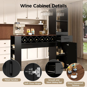 English Elm Bar Cabinet Tall Floor to Ceiling Unit with Wine Rack Glass Holders Open Shelving Bar Cabinet with Storage N728S511476B