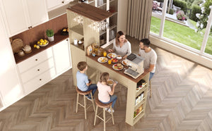 English Elm Bar Cabinet with Fridge Compartment Power Outlet Two Tone Mid Century Modern Storage Natural 63.39 L x 15.75 W x 75.59 H N728S511476N