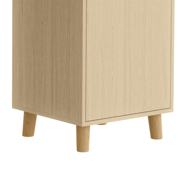 English Elm Bar Cabinet with Fridge Compartment Power Outlet Two Tone Mid Century Modern Storage Natural 63.39 L x 15.75 W x 75.59 H N728S511476N