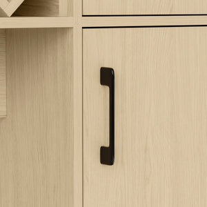 English Elm Bar Cabinet with Fridge Compartment Power Outlet Two Tone Mid Century Modern Storage Natural 63.39 L x 15.75 W x 75.59 H N728S511476N