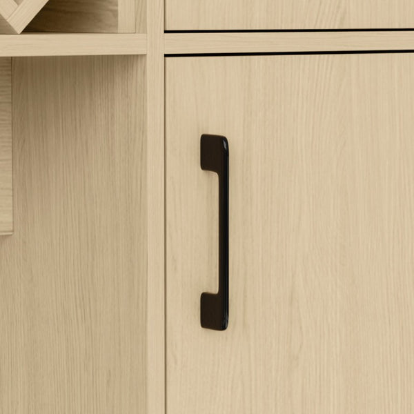 English Elm Bar Cabinet with Fridge Compartment Power Outlet Two Tone Mid Century Modern Storage Natural 63.39 L x 15.75 W x 75.59 H N728S511476N