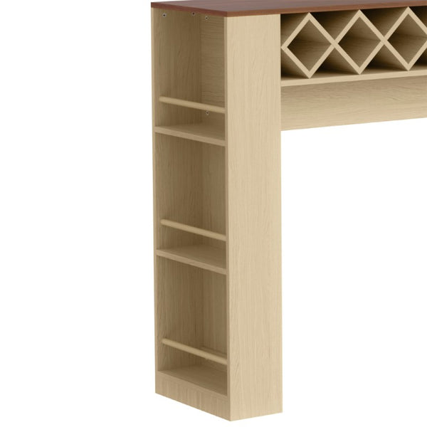 English Elm Bar Cabinet with Fridge Compartment Power Outlet Two Tone Mid Century Modern Storage Natural 63.39 L x 15.75 W x 75.59 H N728S511476N