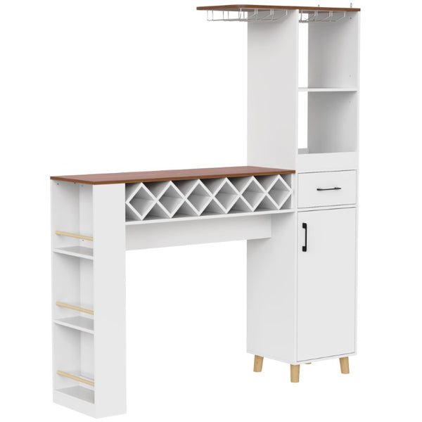 English Elm Bar Cabinet with Fridge Compartment Power Outlet Two Tone Mid Century Modern Storage White 63.39 L x 15.75 W x 75.59 H N728S511476W