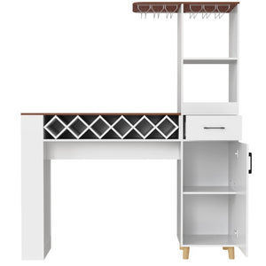 English Elm Bar Cabinet with Fridge Compartment Power Outlet Two Tone Mid Century Modern Storage White 63.39 L x 15.75 W x 75.59 H N728S511476W