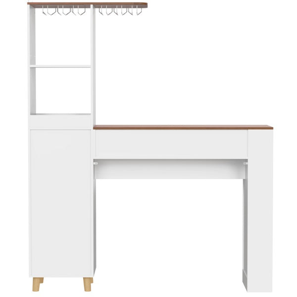 English Elm Bar Cabinet with Fridge Compartment Power Outlet Two Tone Mid Century Modern Storage White 63.39 L x 15.75 W x 75.59 H N728S511476W