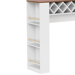 English Elm Bar Cabinet with Fridge Compartment Power Outlet Two Tone Mid Century Modern Storage White 63.39 L x 15.75 W x 75.59 H N728S511476W