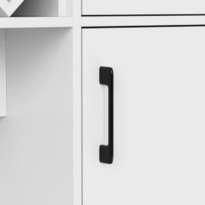 English Elm Bar Cabinet with Fridge Compartment Power Outlet Two Tone Mid Century Modern Storage White 63.39 L x 15.75 W x 75.59 H N728S511476W