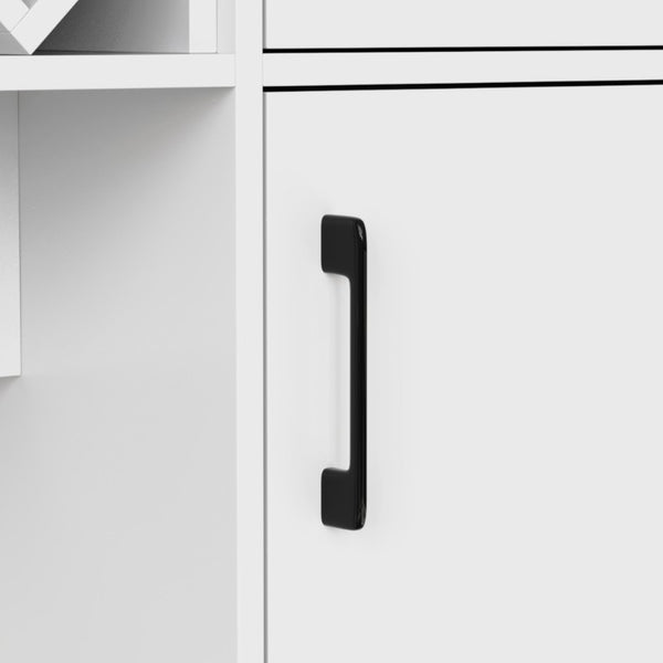 English Elm Bar Cabinet with Fridge Compartment Power Outlet Two Tone Mid Century Modern Storage White 63.39 L x 15.75 W x 75.59 H N728S511476W