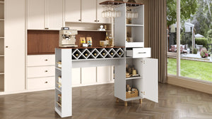 English Elm Bar Cabinet with Fridge Compartment Power Outlet Two Tone Mid Century Modern Storage White 63.39 L x 15.75 W x 75.59 H N728S511476W