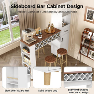 English Elm Bar Cabinet with Fridge Compartment Power Outlet Two Tone Mid Century Modern Storage White 63.39 L x 15.75 W x 75.59 H N728S511476W