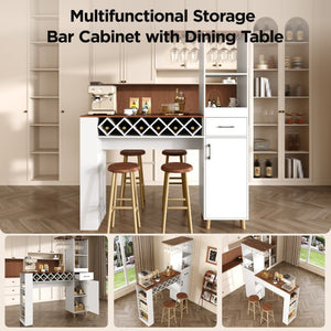 English Elm Bar Cabinet with Fridge Compartment Power Outlet Two Tone Mid Century Modern Storage White 63.39 L x 15.75 W x 75.59 H N728S511476W