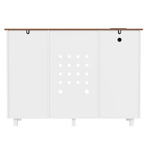 English Elm Bar Cabinet with Fridge Compartment Power Outlet Two Tone Mid Century Modern Storage White 55.12 L x 21.26 W x 39.37 H N728S511479W