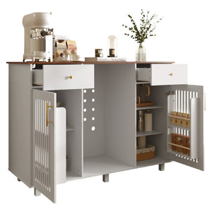 English Elm Bar Cabinet with Fridge Compartment Power Outlet Two Tone Mid Century Modern Storage White 55.12 L x 21.26 W x 39.37 H N728S511479W