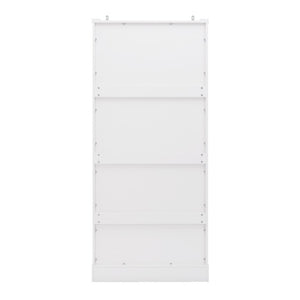 English Elm 70.8 Inch Tall Farmhouse White Wine Cabinet with Pull Out Racks and Glass Holder N728S541180K
