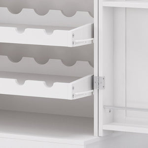 English Elm 70.8 Inch Tall Farmhouse White Wine Cabinet with Pull Out Racks and Glass Holder N728S541180K
