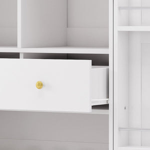 English Elm 70.8 Inch Tall Farmhouse White Wine Cabinet with Pull Out Racks and Glass Holder N728S541180K