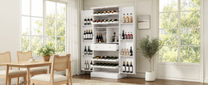 English Elm 70.8 Inch Tall Farmhouse White Wine Cabinet with Pull Out Racks and Glass Holder N728S541180K