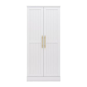 English Elm 70.8 Inch Tall Farmhouse White Wine Cabinet with Pull Out Racks and Glass Holder N728S541180K