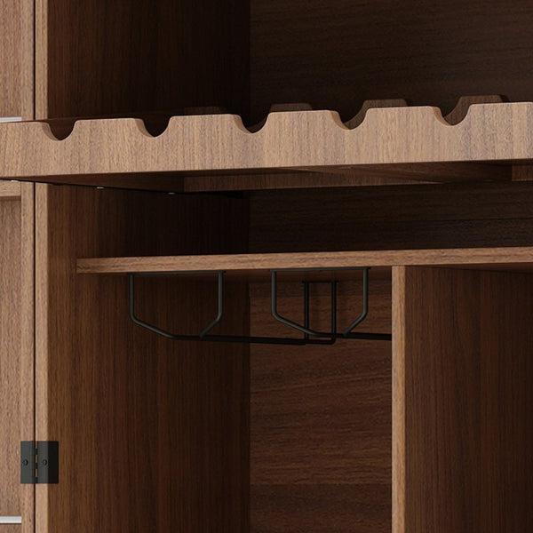 English Elm 70.8 Inch Walnut Finish Wine Cabinet with Pull Out Racks Glass Holder and Drawers N728S541180L