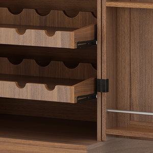 English Elm 70.8 Inch Walnut Finish Wine Cabinet with Pull Out Racks Glass Holder and Drawers N728S541180L