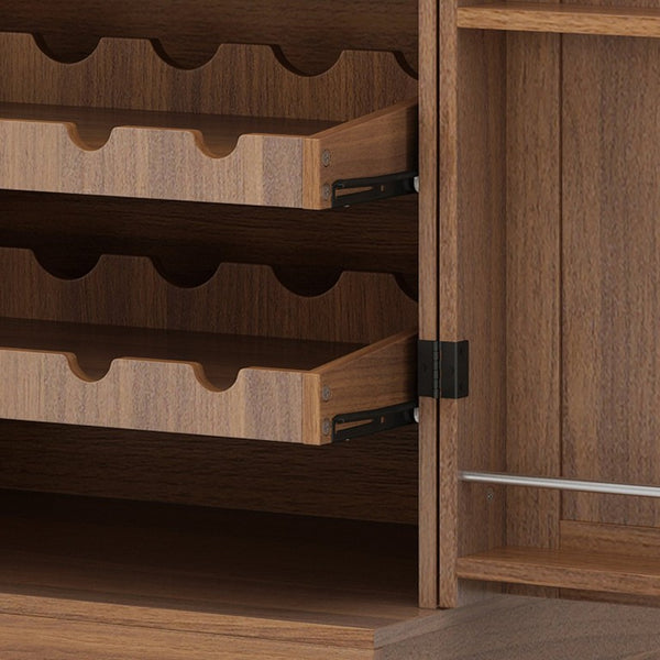 English Elm 70.8 Inch Walnut Finish Wine Cabinet with Pull Out Racks Glass Holder and Drawers N728S541180L