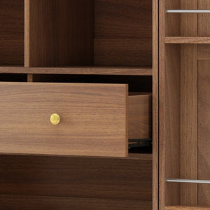 English Elm 70.8 Inch Walnut Finish Wine Cabinet with Pull Out Racks Glass Holder and Drawers N728S541180L