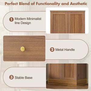 English Elm 70.8 Inch Walnut Finish Wine Cabinet with Pull Out Racks Glass Holder and Drawers N728S541180L