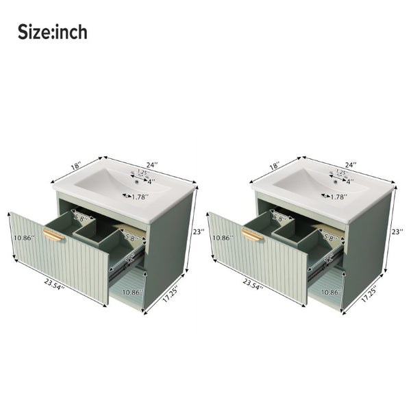 English Elm 48 Inch Wall Mounted Bathroom Vanity Set with Ceramic Sinks 4 Drawers Sage Green N729P000005F