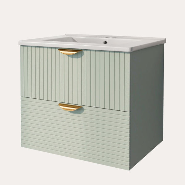 English Elm 48 Inch Wall Mounted Bathroom Vanity Set with Ceramic Sinks 4 Drawers Sage Green N729P000005F
