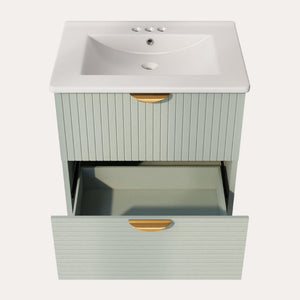 English Elm 48 Inch Wall Mounted Bathroom Vanity Set with Ceramic Sinks 4 Drawers Sage Green N729P000005F