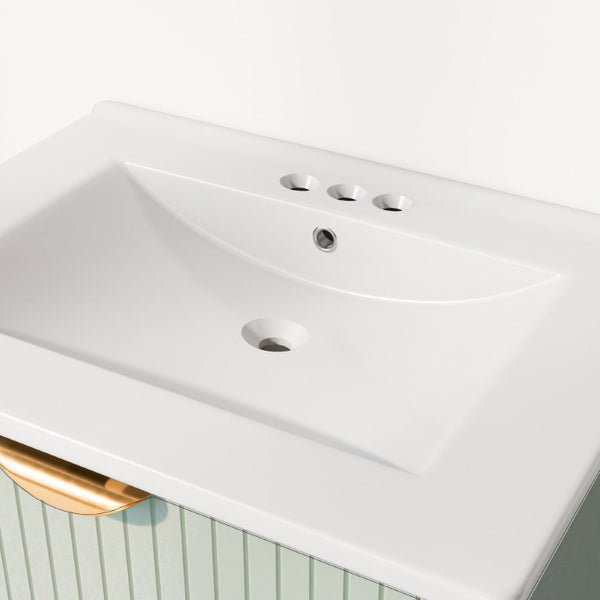 English Elm 48 Inch Wall Mounted Bathroom Vanity Set with Ceramic Sinks 4 Drawers Sage Green N729P000005F