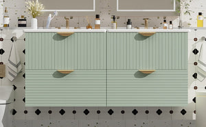 English Elm 48 Inch Wall Mounted Bathroom Vanity Set with Ceramic Sinks 4 Drawers Sage Green N729P000005F