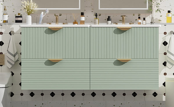 English Elm 48 Inch Wall Mounted Bathroom Vanity Set with Ceramic Sinks 4 Drawers Sage Green N729P000005F