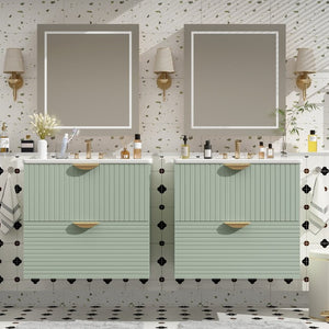 English Elm 48 Inch Wall Mounted Bathroom Vanity Set with Ceramic Sinks 4 Drawers Sage Green N729P000005F
