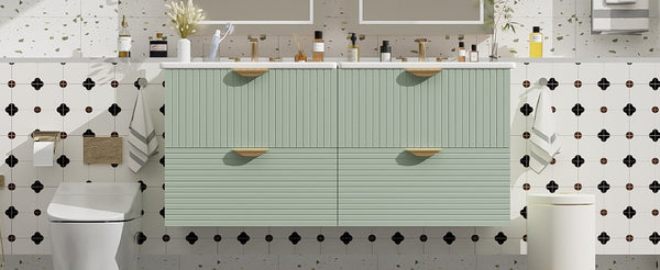 English Elm 48 Inch Wall Mounted Bathroom Vanity Set with Ceramic Sinks 4 Drawers Sage Green N729P000005F