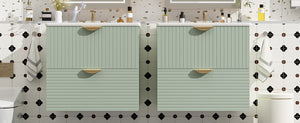 English Elm 48 Inch Wall Mounted Bathroom Vanity Set with Ceramic Sinks 4 Drawers Sage Green N729P000005F
