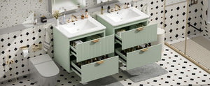 English Elm 48 Inch Wall Mounted Bathroom Vanity Set with Ceramic Sinks 4 Drawers Sage Green N729P000005F