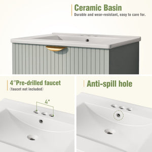 English Elm 48 Inch Wall Mounted Bathroom Vanity Set with Ceramic Sinks 4 Drawers Sage Green N729P000005F