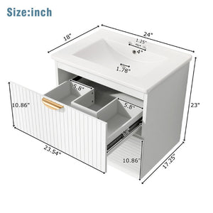 English Elm 48 Inch Wall Mounted Double Bathroom Vanity Set with Ceramic Sinks and Gold Hardware White 48 inches MDF N729P000005K