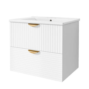 English Elm 48 Inch Wall Mounted Double Bathroom Vanity Set with Ceramic Sinks and Gold Hardware White 48 inches MDF N729P000005K