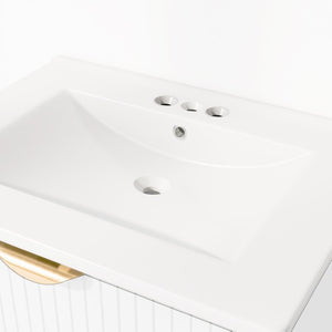 English Elm 48 Inch Wall Mounted Double Bathroom Vanity Set with Ceramic Sinks and Gold Hardware White 48 inches MDF N729P000005K