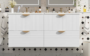 English Elm 48 Inch Wall Mounted Double Bathroom Vanity Set with Ceramic Sinks and Gold Hardware White 48 inches MDF N729P000005K