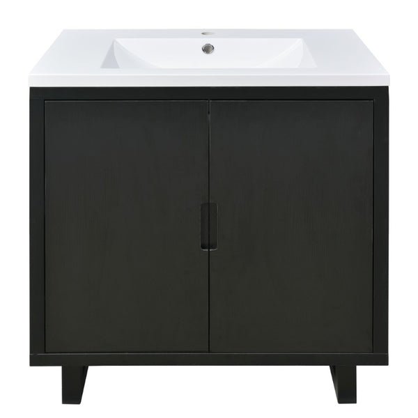 English Elm 60.2 Inch Double Sink Vanity Set Solid Wood Legs Soft Close Doors Matte Black N729P000011B