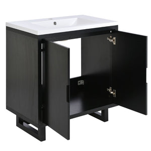 English Elm 60.2 Inch Double Sink Vanity Set Solid Wood Legs Soft Close Doors Matte Black N729P000011B