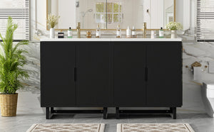 English Elm 60.2 Inch Double Sink Vanity Set Solid Wood Legs Soft Close Doors Matte Black N729P000011B